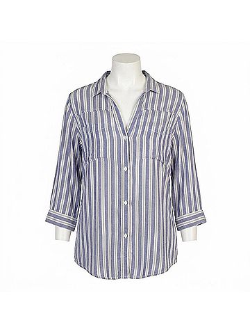 Elan Button Front Top in Blue Stripe (view 1)