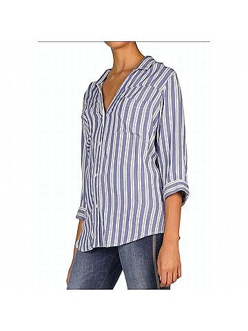 Elan Button Front Top in Blue Stripe (view 2)