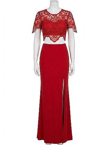 Jovani 2 Piece Lace Top With Skirt in Red (view 1)