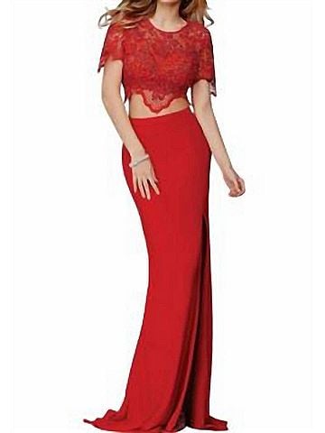 Jovani 2 Piece Lace Top With Skirt in Red (view 2)