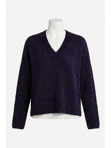 Eileen Fisher V-Neck Stretch Cotton Sweater in Aubergine (view 1)