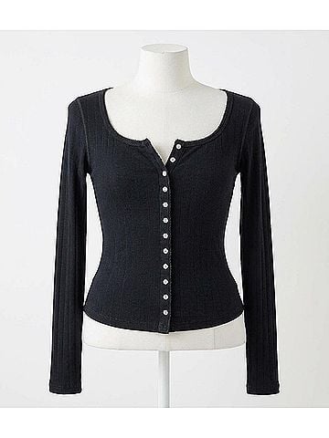 Free People End Game Pointelle Long Sleeve Top in Black (view 1)