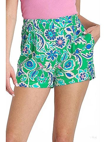 Umgee Floral Mix Pull-On Shorts in Green (view 2)