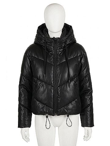 Love Token Long Lseeve Hooded Puffer Jacket in Black (view 1)