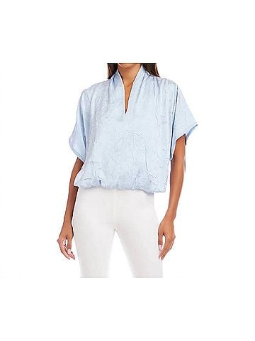 Karen Kane Short Sleeve V-Neck Top Petite in Light Blue (view 2)