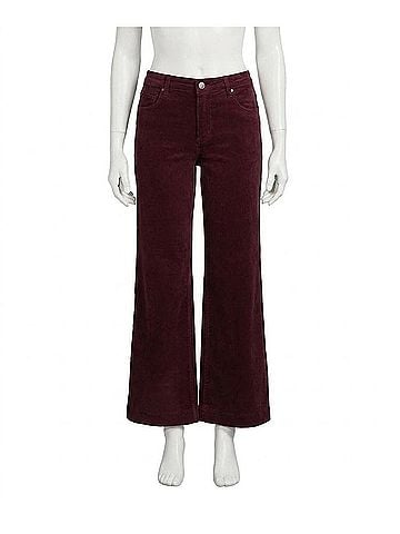 Kut from the Kloth Meg High Rise Fab Ab Wide Leg Corduroy Pants in Dark Plum (view 1)