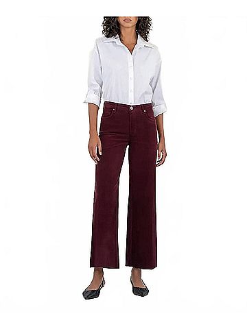 Kut from the Kloth Meg High Rise Fab Ab Wide Leg Corduroy Pants in Dark Plum (view 2)