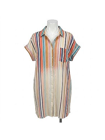Umgee Bleached Striped Mini Dress in Coral Mix (view 1)
