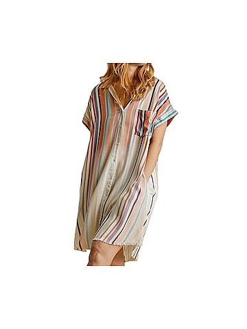 Umgee Bleached Striped Mini Dress in Coral Mix (view 2)