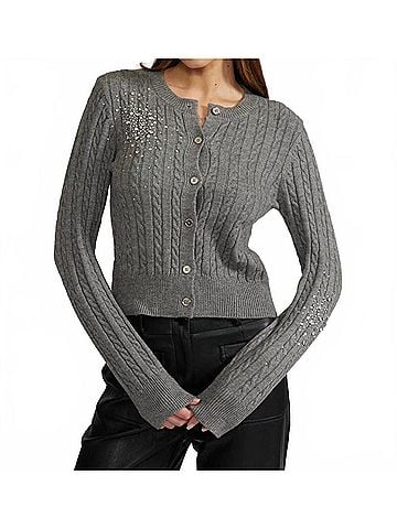 Lucy Paris Elston Crystal Cardigan in Grey (view 2)