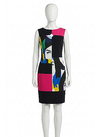 Joseph Ribkoff Silky Knit Color Block Sheath Dress in Vanilla Multi (view 1)