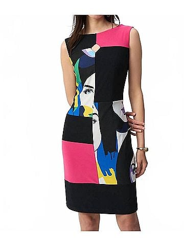 Joseph Ribkoff Silky Knit Color Block Sheath Dress in Vanilla Multi (view 2)