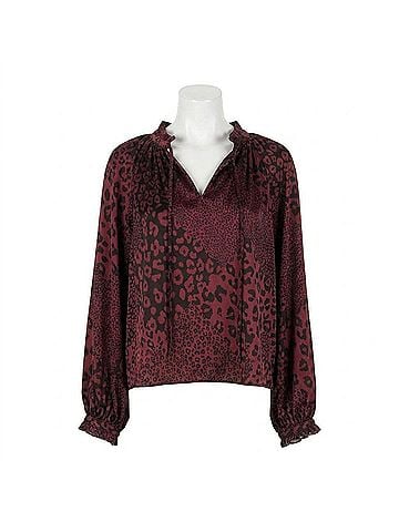 Elan Mixed Leopard Print Blouse in Burgundy (view 1)