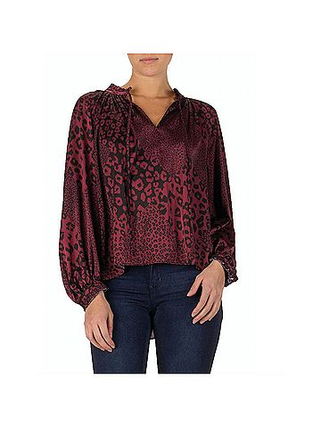 Elan Mixed Leopard Print Blouse in Burgundy (view 2)