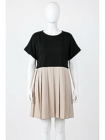 Umgee Jacquard Pleated Dress in Black/Brown (view 1)
