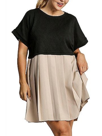 Umgee Jacquard Pleated Dress in Black/Brown (view 2)