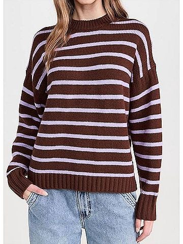 White + Warren Striped Crewneck Sweater in Umber/Iris (view 2)