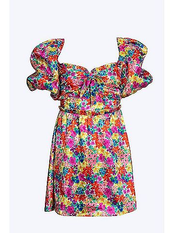 For Love & Lemons Merrill Puff Sleeve Open-Back Satin Jacquard Mini Dress (view 2)