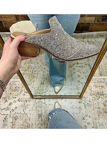 Corkys Women's Tex Mex Rhinestone Western Mule in Silver (view 2)