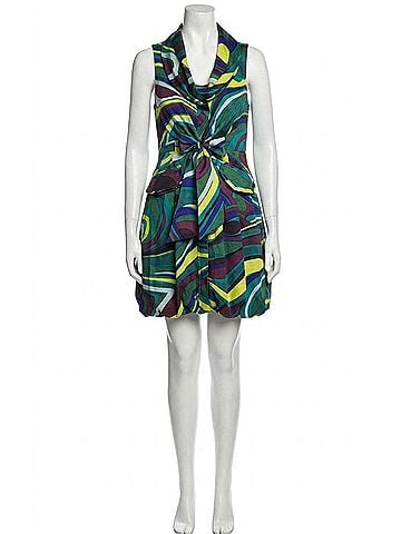 Samuel Dong Print Bubble Dress in Green Cobalt (view 1)