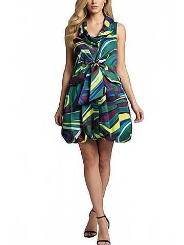 Samuel Dong Print Bubble Dress in Green Cobalt (view 2)