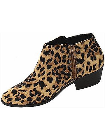SODA Women's Closed Toe Ankle Boot in Tan Cheetah Suede (view 2)