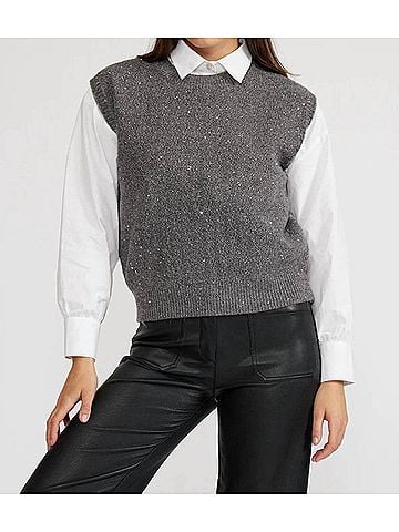Lucy Paris Mikey Sequin Knit Top in Grey (view 2)