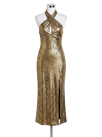 Astr Marissa Halter Neck Midi Dress in Gold (view 1)