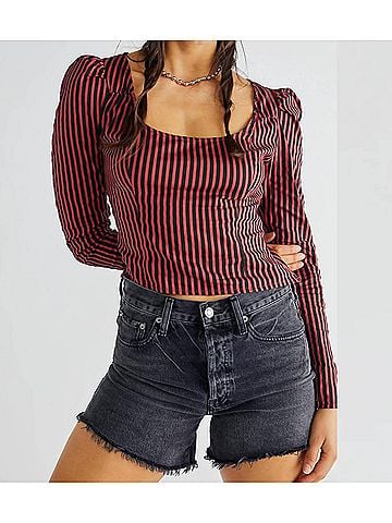 Free People Caroline Vintage Stripe Top in Red/Black (view 2)