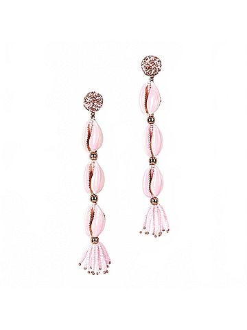Deepa Gurnani Anise Bead And Shell Linear Drop Earrings in Pink/Gold (view 1)