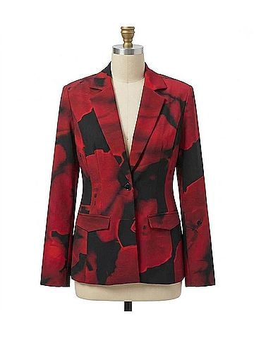 Joseph Ribkoff Abstract Print Straight Blazer Jacket in Black/Red (view 1)