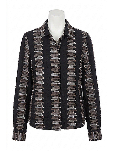 Habitat Embroidered Cotton Shaped Hem Shirt Top in Black (view 1)