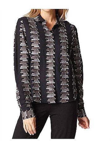 Habitat Embroidered Cotton Shaped Hem Shirt Top in Black (view 2)