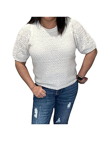 Saltwater LUXE Doc Short Puff Sleeve Knit Sweater in White (view 2)