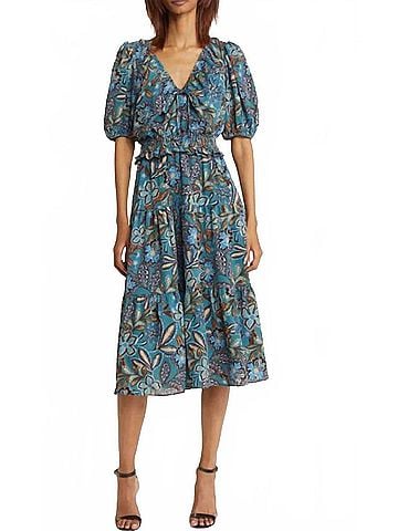 Vince Camuto Floral Dress in Blue, Brown, Teal, Tan (view 2)