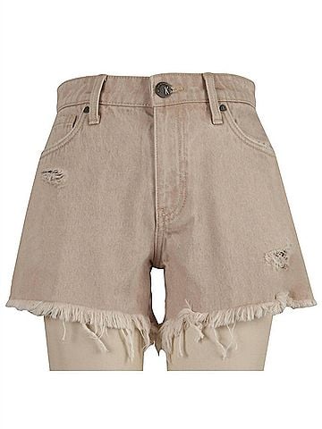 Kut from the Kloth High Rise Long Denim Short in Tan (view 1)