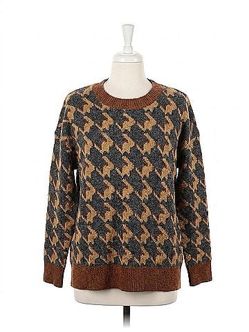 Mystree Women's Houndstooth Crewneck Sweater in Brown &amp; Charcoal (view 1)