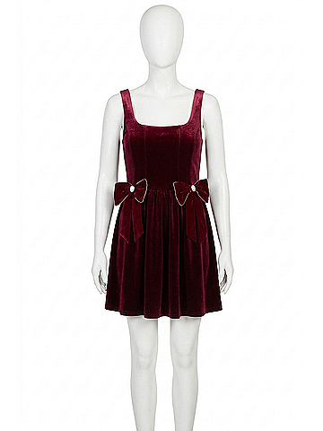 Blu Pepper Velvet Jeweled Bow Detail Corset Midi Dress in Burgundy (view 1)