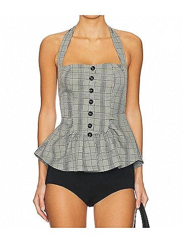 Free People Anastasia Plaid Top in Grey Combo (view 2)