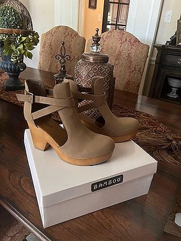 CCOCCI Women's Nubuck Clog With Heel in Taupe (view 2)