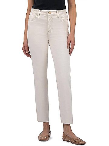 Kut from the Kloth Reese High Rise Straight Leg Raw Hem Jean in Ecru (view 2)