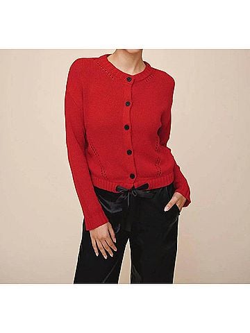 Bella Dahl Tie Waist Cardigan in Crimson Cherry (view 2)