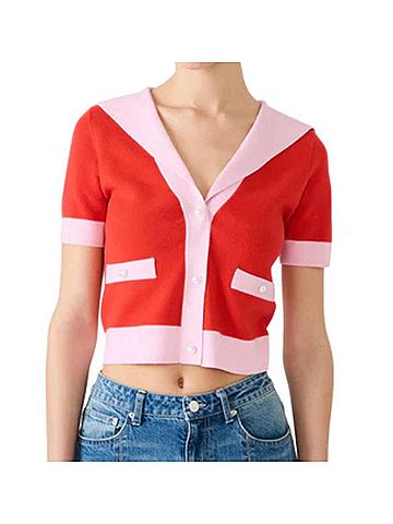Steve Madden Aden Short Sleeve V-Neck Sweater in Red (view 2)
