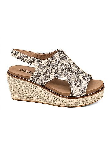 Corkys Women's K Bye Wedge Sandal in Tan Sparkle Leopard (view 1)
