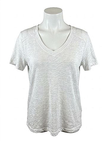 Bobi Shoulder Seam V Neck Tee Shirt in White (view 1)