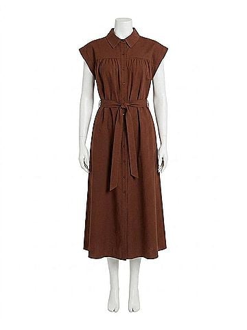 English Factory Sahara Linen Dress in Brown (view 1)