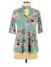 Downeast Floral Multi Color Teal Pink Short Sleeve Blouse Size M - photo 1