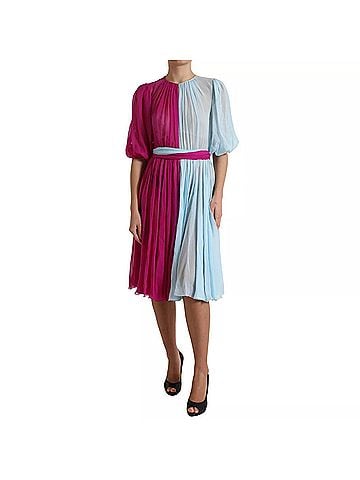 Dolce & Gabbana Light Blue Silk Two Tone Midi Women's Dress (view 1)
