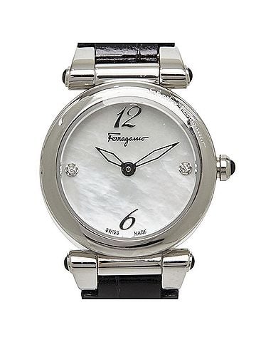 Salvatore Ferragamo Salvatore Ferragamo Idilio 2P Diamond White Shell Watch F79 Quartz Dial Stainless Steel Leather Ladies (view 1)