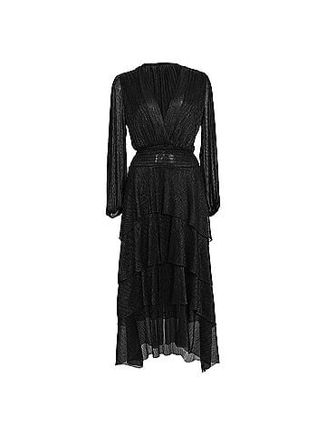 Maje Maje Tiered Metallic Knitted Midi Dress in Black Polyester (view 1)